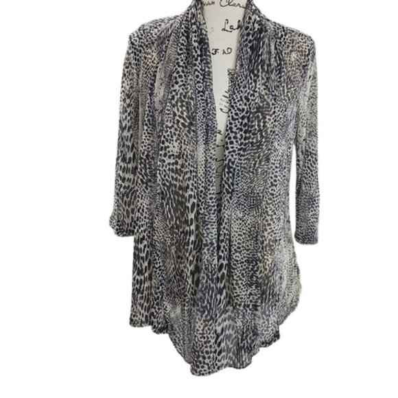 Dana Buchman Sweaters - DANA Buchman Cardigan Animal Print Sheer Open Front 3/4 Sleeve Waterfall Size S